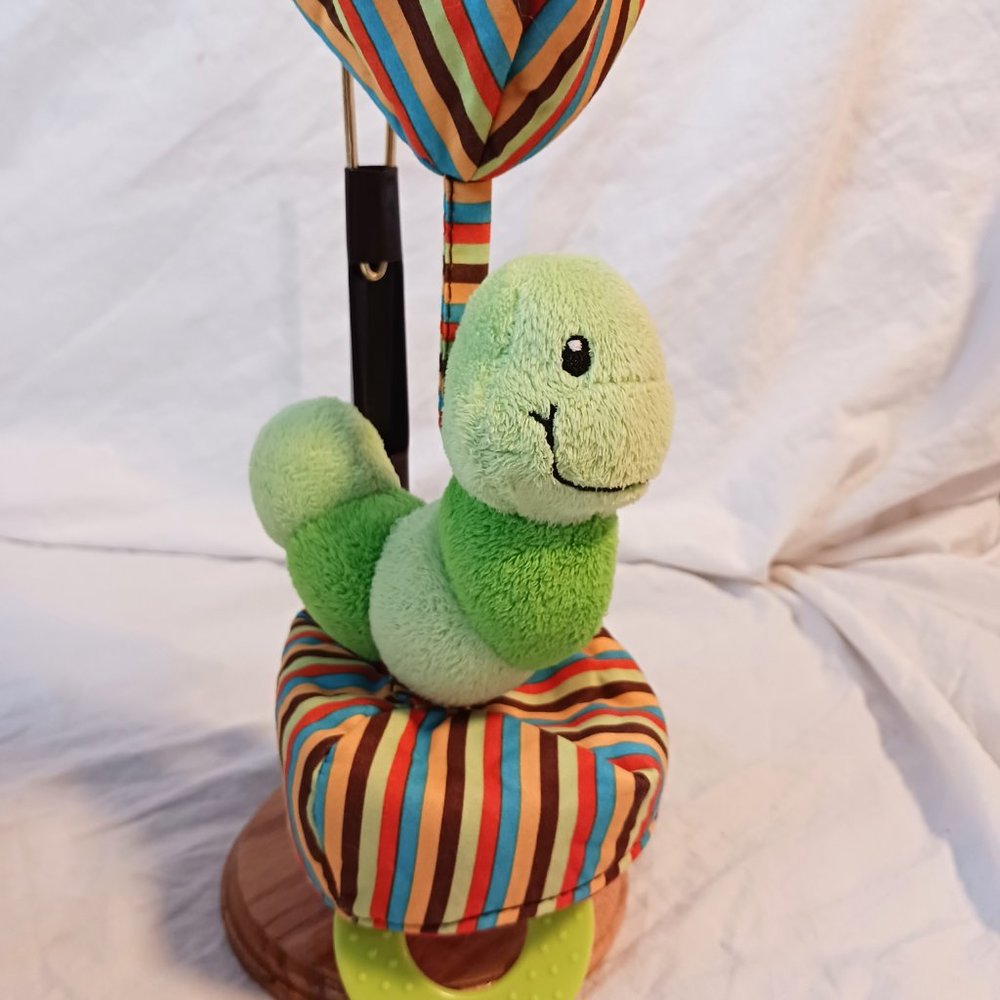 Animal Planet Green Worm Red Apple Crib Mobile Toy Teether Rattle Vibrate 16"